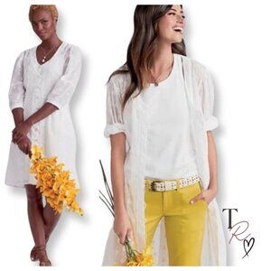 CAbi Midsummer Night White Embroidered Boho Dress Shirtdress Size 0